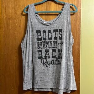 Maurices 2x Grey tank top. Boots Bonfires and Back Roads